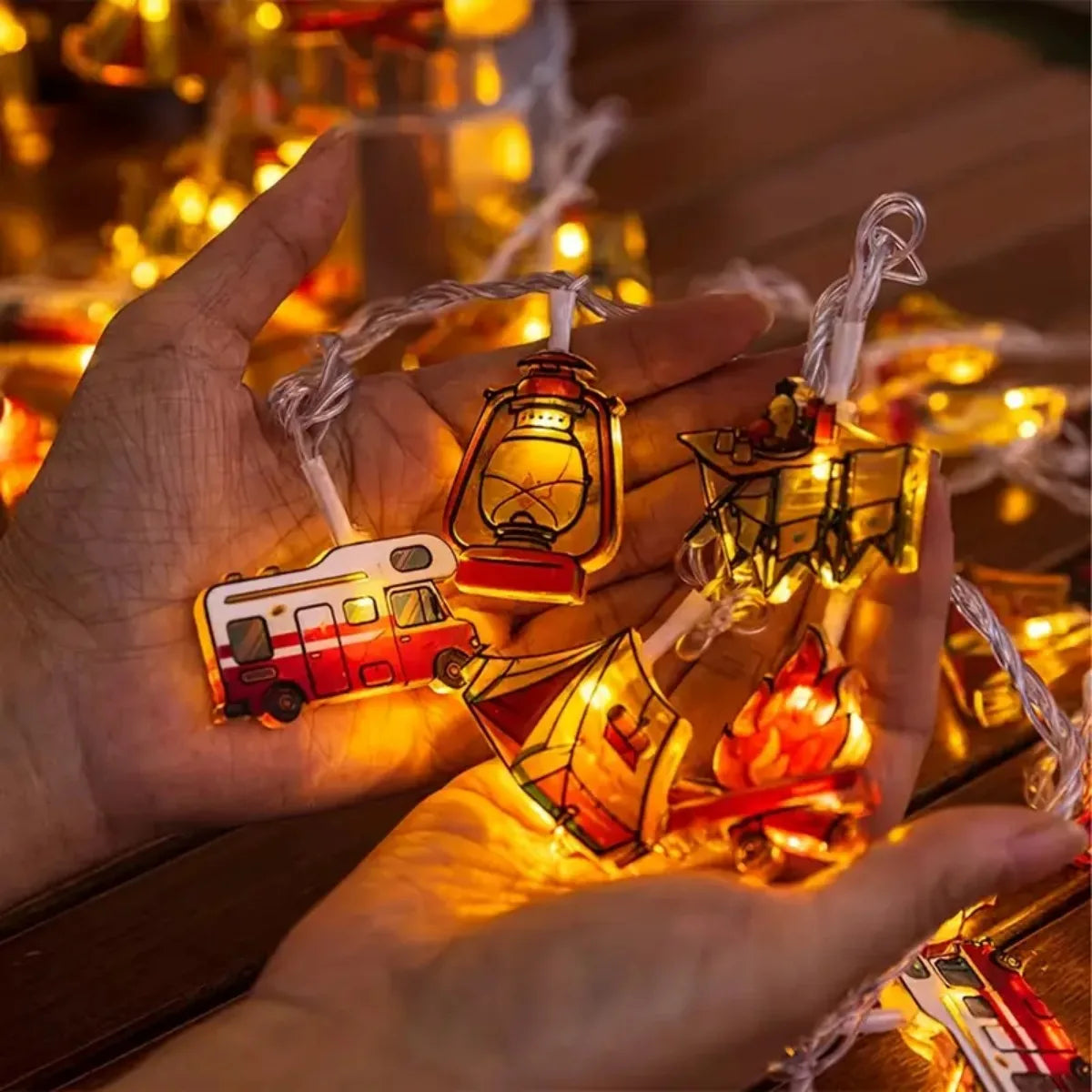 Camping-Themed LED Fairy Lights – Atmosphere Lamp for Yard & Patio