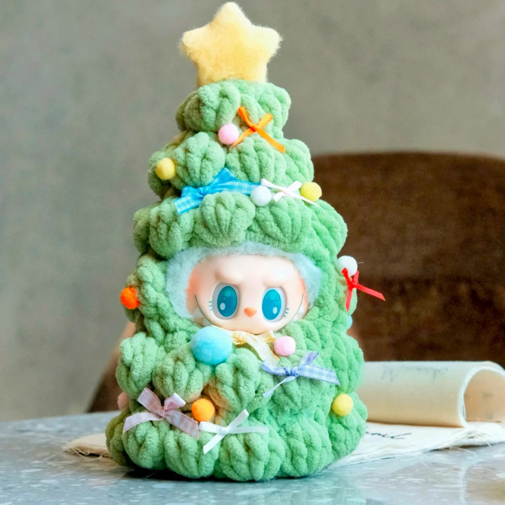 Handmade Crochet Christmas Tree Outfit – Labubu 1.0/3.0 Doll DIY Clothing, Holiday Gift for Kids