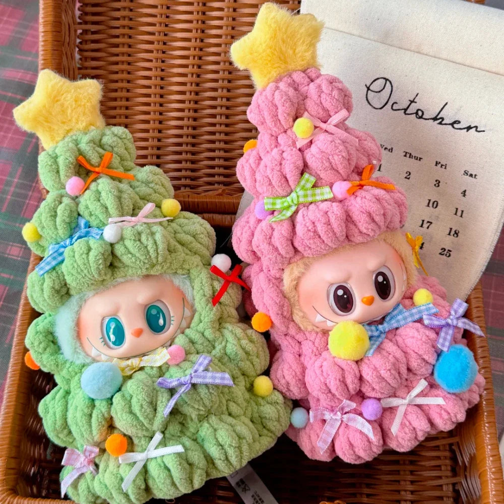 Handmade Crochet Christmas Tree Outfit – Labubu 1.0/3.0 Doll DIY Clothing, Holiday Gift for Kids