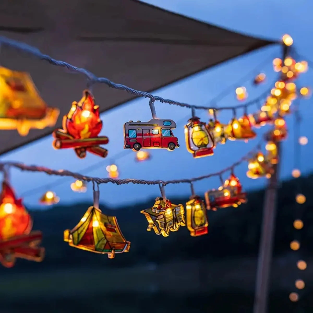 Camping-Themed LED Fairy Lights – Atmosphere Lamp for Yard & Patio