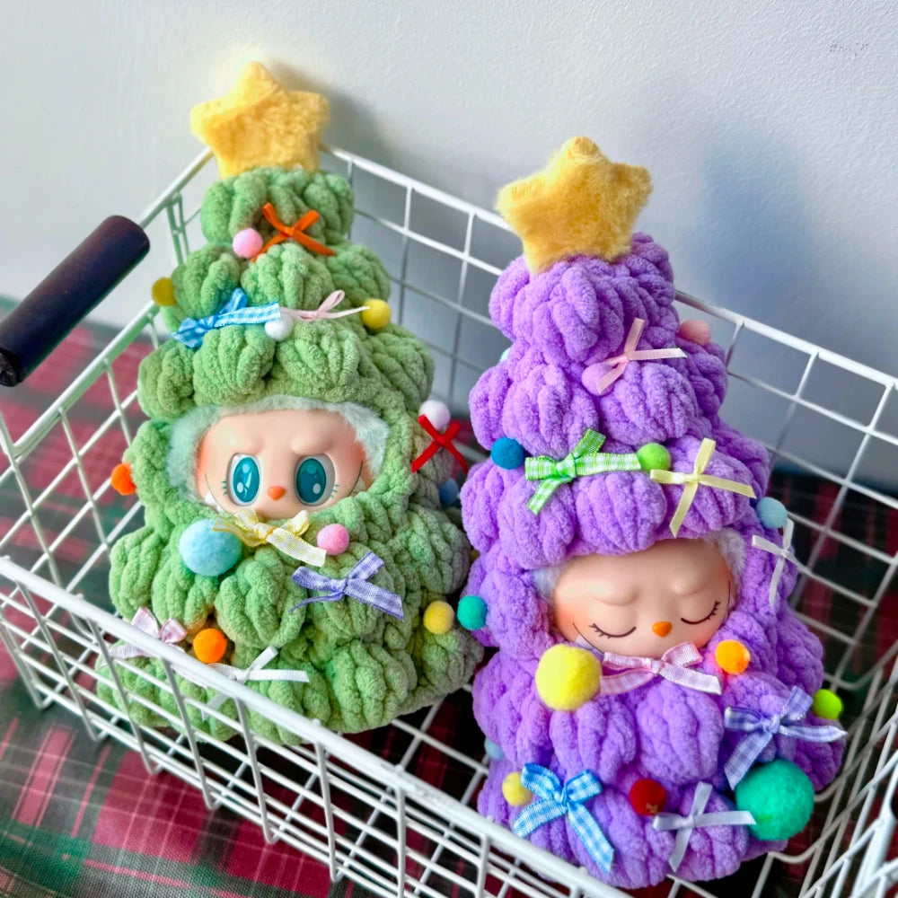 Handmade Crochet Christmas Tree Outfit – Labubu 1.0/3.0 Doll DIY Clothing, Holiday Gift for Kids