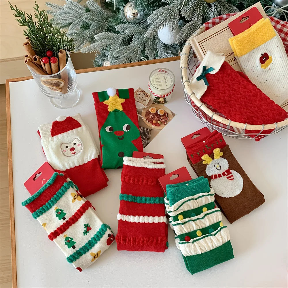 Cute Christmas Cartoon Cotton Socks | Cozy Winter Mid Tube Socks Gift